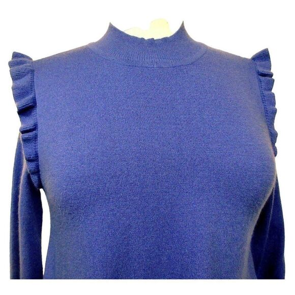 Elle Sz XS Mock Neck Ruffled Shoulder Pullover Top LS Sweater Periwinkle NEW - Picture 2 of 6